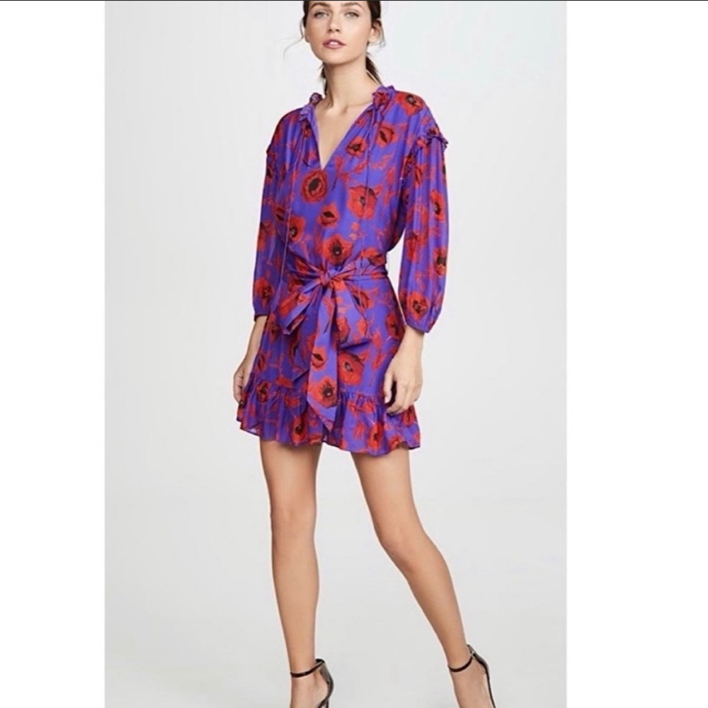 alice + olivia front belted floral mini dress
